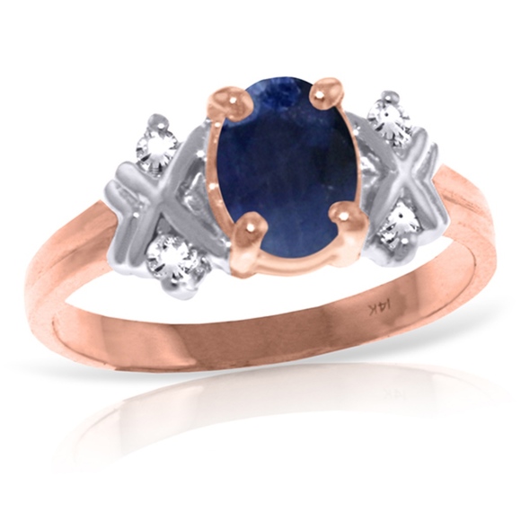 14K. SOLID GOLD RING WITH DIAMONDS & SAPPHIRE - Picture 2 of 4